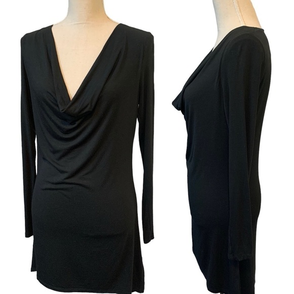 Alice+Olivia Black Base Jersey Knit Draped Cowl Neck Tunic - Picture 1 of 8